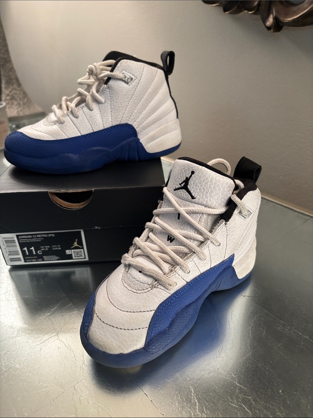 Jordan White and Royal Blue Basketball Sneakers